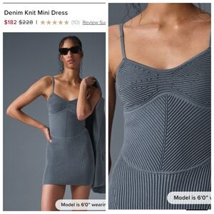 Alo yoga 2026 denim knit mini dress gray ribbed sculpted S